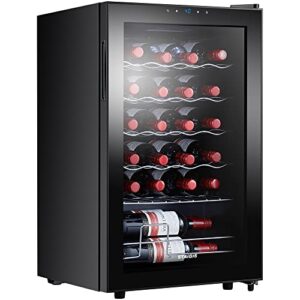 staigis wine cooler refrigerator freestanding, mini wine fridge 24 bottle w/digital control, countertop mini fridge for red & white, glass door