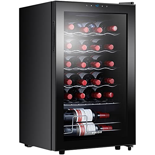 STAIGIS Wine Cooler Refrigerator Freestanding, Mini Wine Fridge 24 Bottle w/Digital Control, Countertop Mini Fridge for Red & White, Glass Door