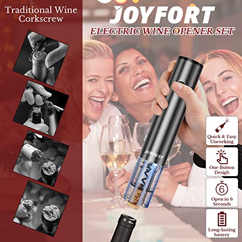 Joyfort Electric Wine Opener Set, Wine Bottle Opener with Charging Base, Automatic Corkscrew with Aerator, Pourer and Foil Cutter,for Wine Lover Gift