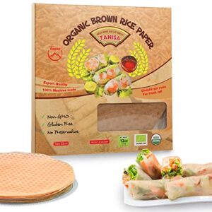 tanisa organic brown rice paper wrapper - healthy gluten free spring roll rice paper wrappers - round rice wrappers for fresh rolls - vietnamese rice paper - suitable for any meal - 8.7 inch - 12 oz