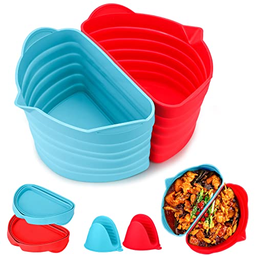 Silicone Slow Cooker Liners, Slow Cooker Divider Insert, Slow Cooker Divider Liners, Compatible with Crockpot 6 QT Oval Slow Cooker, Reusable, Leak-Proof Dishwasher Safe Slow Cooking Liner, Red & Blue