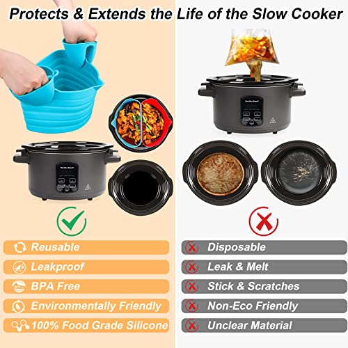 Silicone Slow Cooker Liners, Slow Cooker Divider Insert, Slow Cooker Divider Liners, Compatible with Crockpot 6 QT Oval Slow Cooker, Reusable, Leak-Proof Dishwasher Safe Slow Cooking Liner, Red & Blue