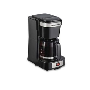 hamilton beach 5 cup compact drip coffee maker, works with smart plugs, glass carafe, auto pause and pour, black & stainless steel (46110)