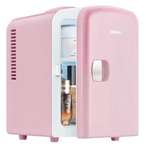 silonn mini fridge, portable skin care fridge, 4 l/6 can cooler and warmer small refrigerator with eco friendly for home, office, car and college dorm room, compact refrigerator and pink (slre01p)