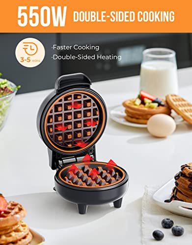 Mini Waffle Maker, Small Waffles Iron Keto Chaffles Single Compact Design Nonstick, Breakfast, Snacks, Hash Browns, 4 Inch Gray 550W BLAZANT