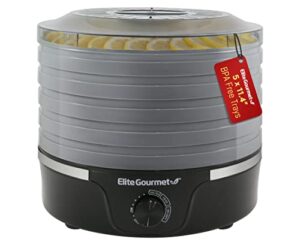 elite gourmet efd319dkg food dehydrator, 5 bpa-free 11.4" trays adjustable temperature controls, jerky, herbs, fruit, veggies, dried snacks, black and grey