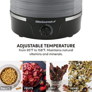Elite Gourmet EFD319DKG Food Dehydrator, 5 BPA-Free 11.4" Trays Adjustable Temperature Controls, Jerky, Herbs, Fruit, Veggies, Dried Snacks, Black and Grey