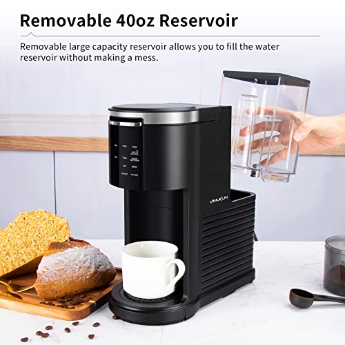 VIMUKUN Single Serve Coffee Maker for K-Cup Pod and Ground Coffee, 6 to 14 oz Brew Sizes, 40 oz Removable Water Reservoir, Single Cup Coffee Brewer with Self-cleaning Function