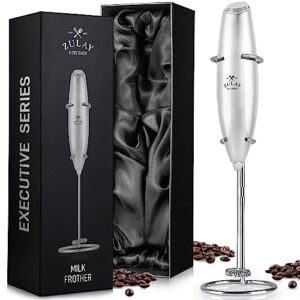 zulay executive series ultra premium gift milk frother for coffee with deluxe, radiant finish - coffee frother handheld foam maker for lattes - electric milk frother handheld for coffee (silver)