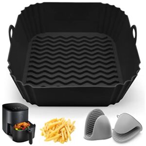 silicone air fryer liners, 8'' square 4 to 7 qt reusable heat resistant food grade airfryer silicone liners inserts baskets bowl accessories for cosori instant vortex chefman air fryer oven microwave