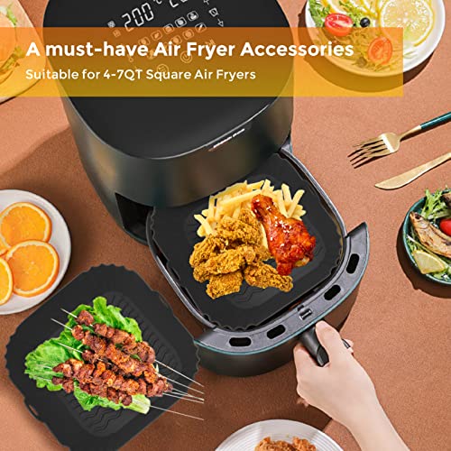 Silicone Air Fryer Liners, 8'' Square 4 to 7 QT Reusable Heat Resistant Food Grade Airfryer Silicone Liners Inserts Baskets Bowl Accessories for COSORI Instant Vortex CHEFMAN Air Fryer Oven Microwave