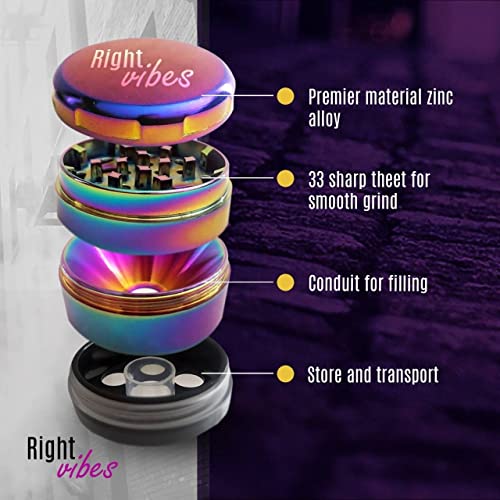 Right vibes 4 pieces grinder 2.2 cone with accessories to adjust it , Zinc alloy 3 in 1 multicolor