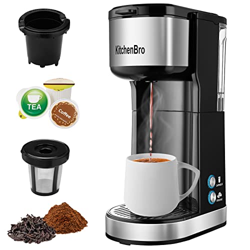 Single Serve Coffee Maker K Cup with Reservoir, Small Pod Coffee Maker 6-14 OZ Brew Size, Mini Single Cup Coffee Maker Fit Travel Cups, Personal Coffee makers 2 In 1 with Self-Cleaning Function, Black