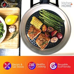 Kitchen + Home Stove Top Smokeless Grill Indoor BBQ, Stainless Steel with Double Coated Non Stick Surface