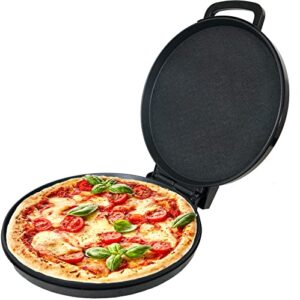 courant pizza maker 12 inch pizzas machine, newly improved cool-touch handle non-stick plates pizza oven & calzone maker, electric countertop oven for home or school, 12” indoor grill/griddle, black