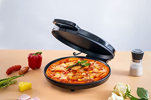 Courant Pizza Maker 12 inch Pizzas Machine, Newly improved Cool-touch Handle Non-Stick plates Pizza oven & Calzone Maker, Electric Countertop Oven for Home or School, 12” Indoor Grill/Griddle, Black