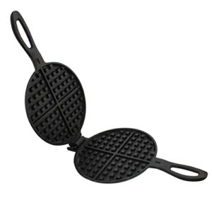 lot45 cast iron waffle maker pan - 6in stove top waffle iron cookware, portable camping breakfast maker for stovetop
