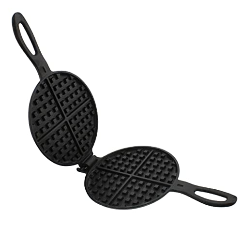 Lot45 Cast Iron Waffle Maker Pan - 6in Stove Top Waffle Iron Cookware, Portable Camping Breakfast Maker for Stovetop