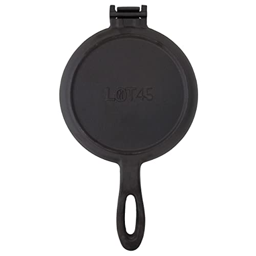 Lot45 Cast Iron Waffle Maker Pan - 6in Stove Top Waffle Iron Cookware, Portable Camping Breakfast Maker for Stovetop