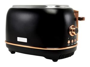 haden heritage toaster, wide slot with removable crumb tray and settings (black/copper, 2 slice)