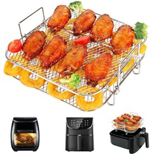bykitchen square air fryer rack for cosori, instant vortex, nuwave air fryer, 2pcs 8 inch stackable multi-layer stainless steel dehydrator rack, ninja foodi grill square air fryer accessories