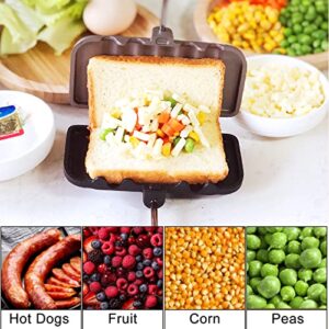 Hot Sandwich Maker, Double-Sided Sandwich Baking Pan, Hot Dog Toaster, Grilled Cheese Maker Nonstick Sandwich Maker Flip Grill Pan for Breakfast Pancakes, Toast, Omelets with Removable Handle