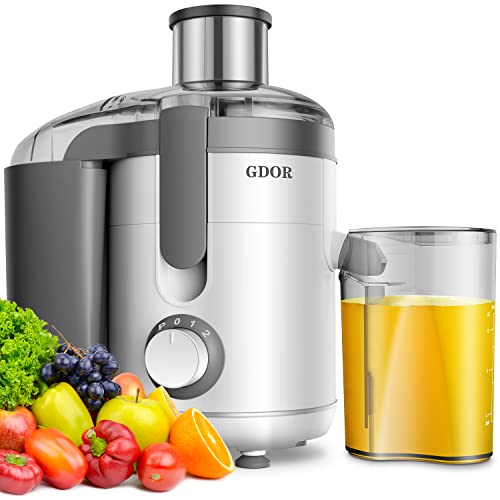 Juicer with Titanium Enhanced Cut Disc, GDOR Dual Speeds Centrifugal Juice Maker Machines with 2.5" Feed Chute, for Fruits and Veggies, Anti-Drip, Includes Cleaning Brush, BPA-Free, White