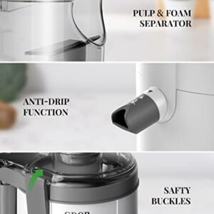 Juicer with Titanium Enhanced Cut Disc, GDOR Dual Speeds Centrifugal Juice Maker Machines with 2.5" Feed Chute, for Fruits and Veggies, Anti-Drip, Includes Cleaning Brush, BPA-Free, White