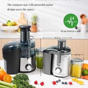 Juicer with Titanium Enhanced Cut Disc, GDOR Dual Speeds Centrifugal Juice Maker Machines with 2.5" Feed Chute, for Fruits and Veggies, Anti-Drip, Includes Cleaning Brush, BPA-Free, White