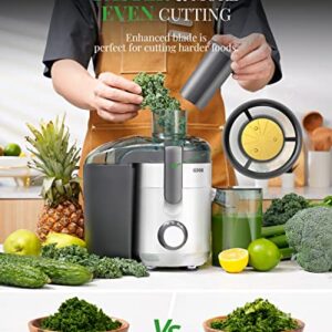 Juicer with Titanium Enhanced Cut Disc, GDOR Dual Speeds Centrifugal Juice Maker Machines with 2.5" Feed Chute, for Fruits and Veggies, Anti-Drip, Includes Cleaning Brush, BPA-Free, White