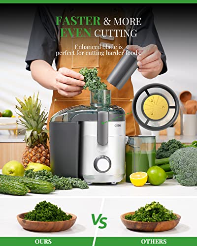 Juicer with Titanium Enhanced Cut Disc, GDOR Dual Speeds Centrifugal Juice Maker Machines with 2.5" Feed Chute, for Fruits and Veggies, Anti-Drip, Includes Cleaning Brush, BPA-Free, White