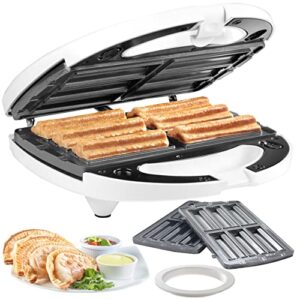 empanada and churro maker machine - cooker w 4 removable plates - easier than a press - includes dough cutting circle for easy dough measurement, special treat for mexican dinner night, summer parties
