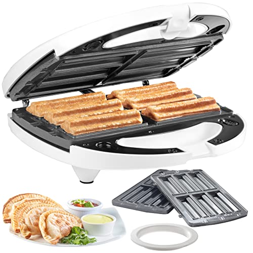 Empanada and Churro Maker Machine - Cooker w 4 Removable Plates - Easier than a Press - Includes Dough Cutting Circle for Easy Dough Measurement, Special Treat for Mexican Dinner Night, Summer Parties