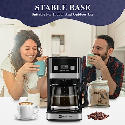 Megalesius Programmable Coffee Maker, 12 Cup Coffee Maker With Auto Shut Off, Drip Coffee Maker With 4-Hour Keep Warm, Glass Carafe, Reusable Filter, Anti-Drip System, Strong Brew, Black