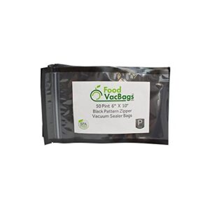 foodvacbags pint zipper 6" x 10" vacuum seal bags/pouches - black back clear front (50 count) - resealable