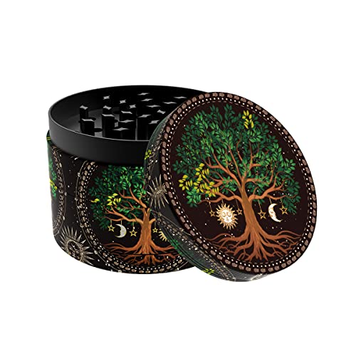 HOKirin Grinder 2.5 Inch Grinder Boho Aesthetics Grinder Tree of Life Grinder,Black