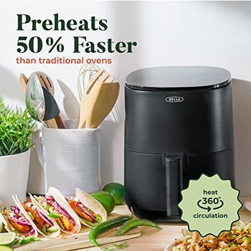 BELLA 2.9QT Touchscreen Air Fryer Oven and 5-in-1 Multicooker with Removable NonstickDishwasher Safe Crisping Tray and Basket, 1400 Watt Heating System, Matte Black