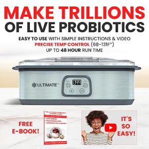 Ultimate Probiotic Yogurt Maker - Make Trillions of Live Probiotics at Home w/Precise Temperature & Time Control - Get Better Gut Health - Perfect Kitchen Gift for Men or Women - Best Yoghurt Machine