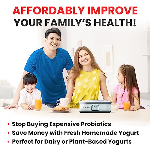 Ultimate Probiotic Yogurt Maker - Make Trillions of Live Probiotics at Home w/Precise Temperature & Time Control - Get Better Gut Health - Perfect Kitchen Gift for Men or Women - Best Yoghurt Machine