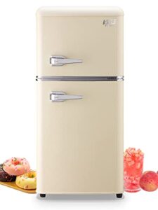krib bling 3.5 cu.ft compact refrigerator, mini fridge with freezer, retro design small drink chiller with 2 door adjustable mechanical thermostat for home, office, dorm or rv, white