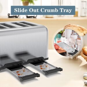 Toaster 4 Slice,1.5"Extra Wide Slot Stainless Toaster with Bagel Defrost Cancel Function, Dual Screen, Removal Crumb Tray (Stainless steel)