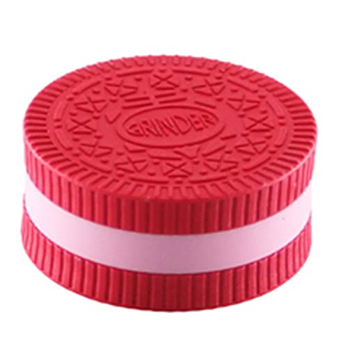 Herb and Spice Grinder, Cute Biscuit Cookie Shaped Design 2.2 Inch Pocket Grinder, Portable Durable Lightweight Grinder, Plastic Grinder with Sharp Teeth Red