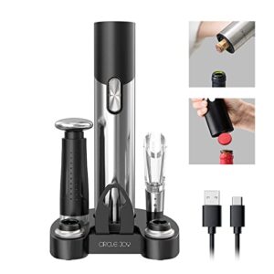 circle joy electric wine opener set automatic wine opener kit for wine and beer cordless electric wine bottle openers gift set with foil cutter, aerator pourer, vacuum pump and 2 wine stoppers