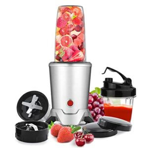 1200w personal bullet blender for shakes and smoothies, regenerate nutri aluminum large capacity mixer with blending & grinding blades for kitchen, tritan 34+17 oz travel bottles for fruits, vegetables, coffee, countertop, silver