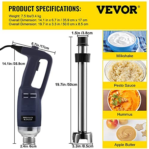 VEVOR Commercial Immersion Blender Constant Speed Heavy Duty Immersion Blender 350W Commercial Hand Mixer 304 Stainless Steel Hand Blender Commercial with 19.7" Removable Shaft for Kitchen Mixing