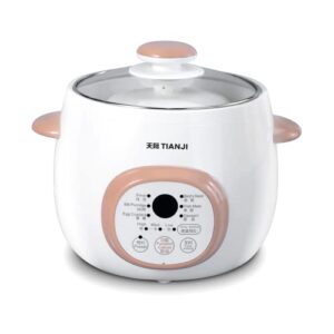 Tianji Electric Stew Pot, Ceramic Soup Porridge Cooker, Slow Cookers with Lid, 1L, White