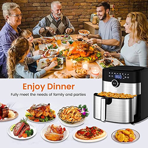 Air Fryer XL, 6 Quart Large Airfryer Oven with 8 Presets, 1750W Electric Hot Air Fryers Dual Control Oilless Cooker with LED Touch Screen and Non-Stick Basket Dishwasher Safe, Rapid Frying