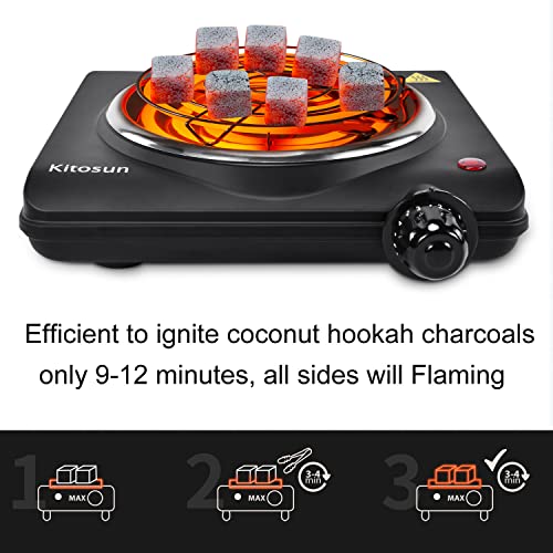 KITOSUN Electric Charcoal Burner - Single Coil Hot Plate Charcoal Starter Cooking Heater Stainless with Steel Grill ETL Certified Countertop Cooktop for Home Kitchen BBQ RV