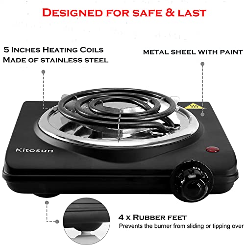 KITOSUN Electric Charcoal Burner - Single Coil Hot Plate Charcoal Starter Cooking Heater Stainless with Steel Grill ETL Certified Countertop Cooktop for Home Kitchen BBQ RV