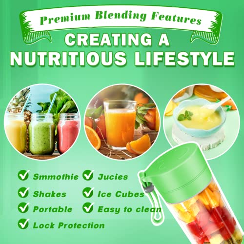 Portable Blender for Smoothies and Shakes,USB Rechargeable with 6 Stainless Steel Blades,Mini Blender with One Touche Operation,Handheld Personal Size Blender for Kitchen,Travel and Sport,Green